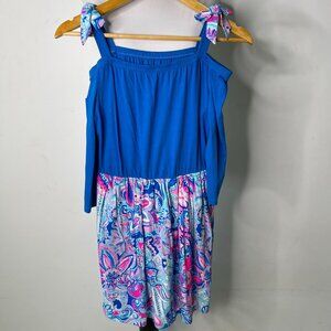 Lilly Pulitzer #001178 Kid's Blue Turtley Awesome Print Off Shoulder Dress XL